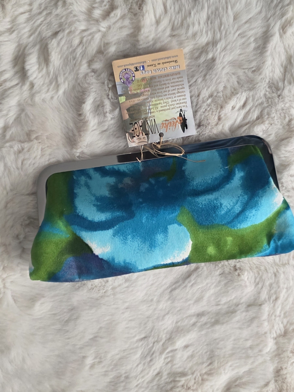Handmade Leiko Vintage Blue & Green Floral Clutch Bag From Kauai.